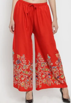 Printed Rayon Palazzo in Red