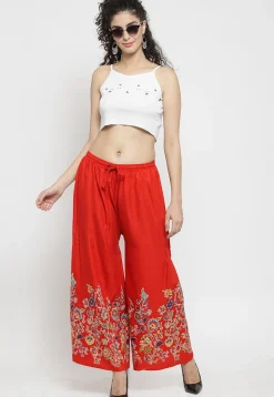 Printed Rayon Palazzo in Red