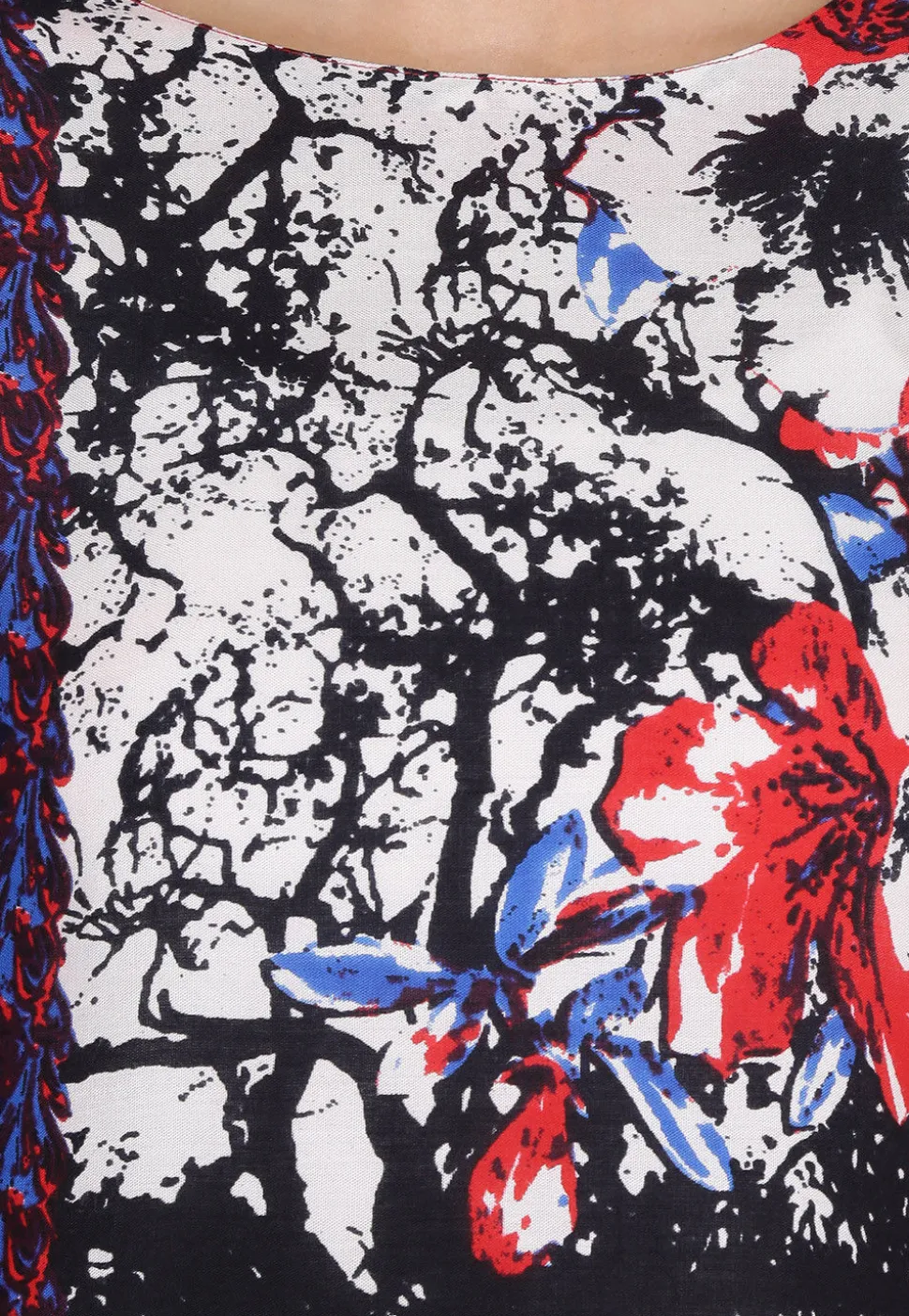 Printed Rayon Straight Kurta in Multicolor and Red
