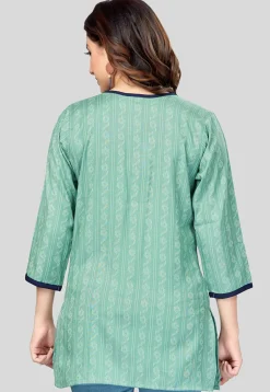 Printed Rayon Straight Kurti in Teal Green