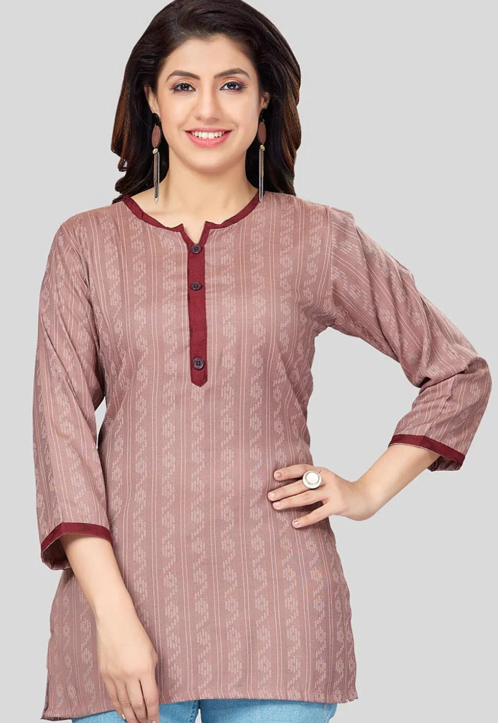 Printed Rayon Straight Kurti in Old Rose