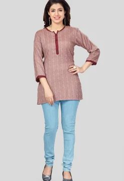 Printed Rayon Straight Kurti in Old Rose