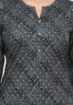 Printed Rayon Straight Kurti in Grey
