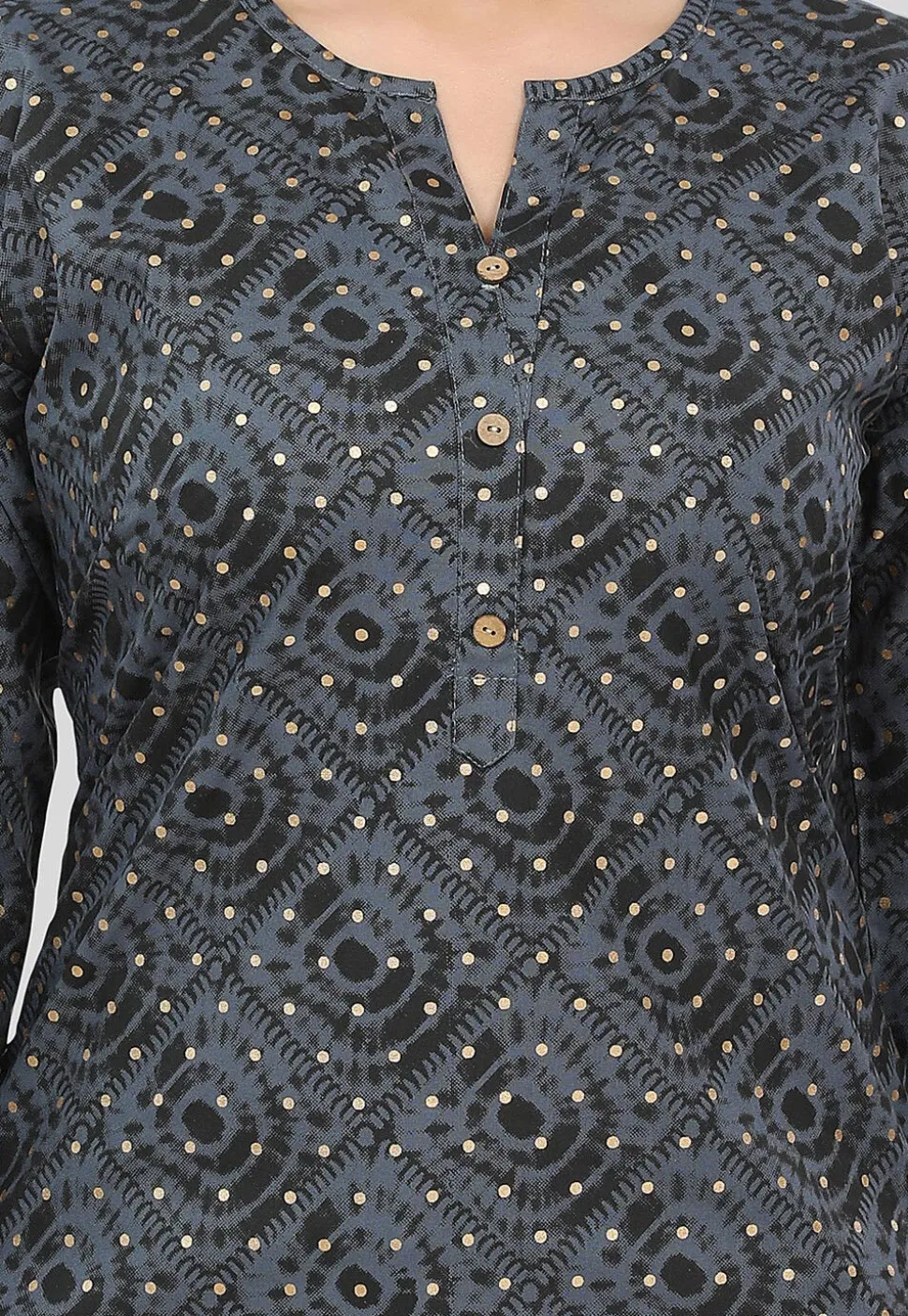 Printed Rayon Straight Kurti in Grey