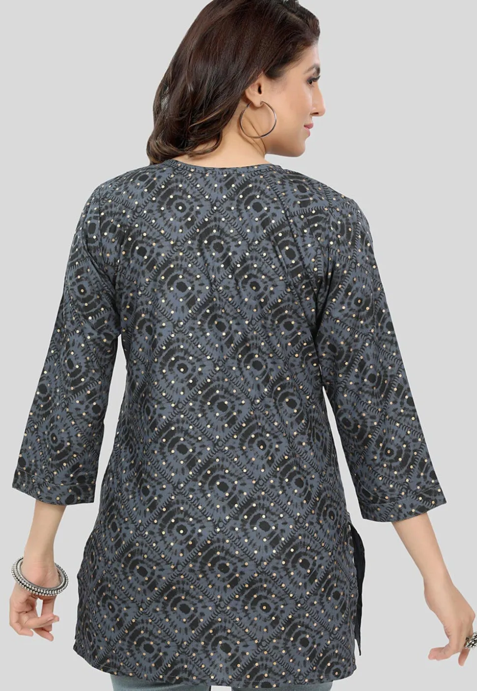 Printed Rayon Straight Kurti in Grey