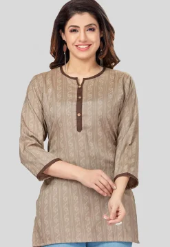 Printed Rayon Straight Kurti in Beige