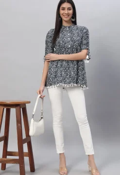Printed Rayon Tunic in Dark Grey