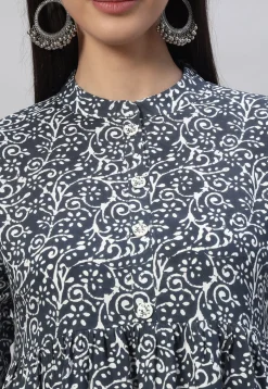 Printed Rayon Tunic in Dark Grey