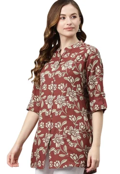 Printed Rayon Tunic in Maroon