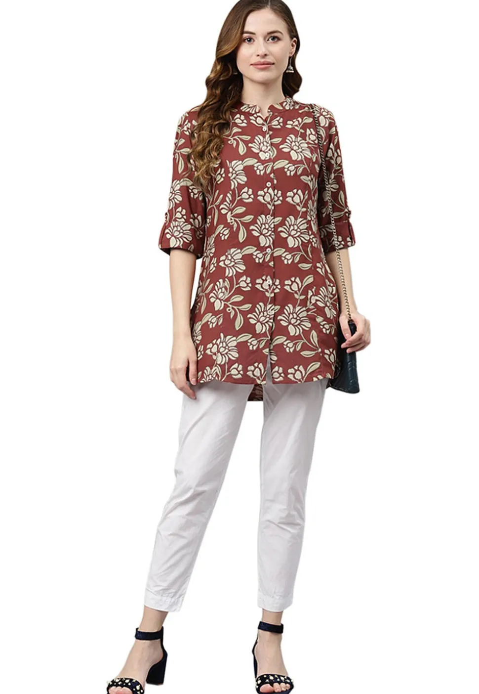 Printed Rayon Tunic in Maroon