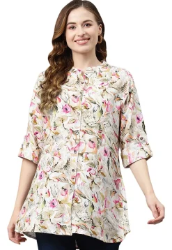 Printed Rayon Tunic in Off White