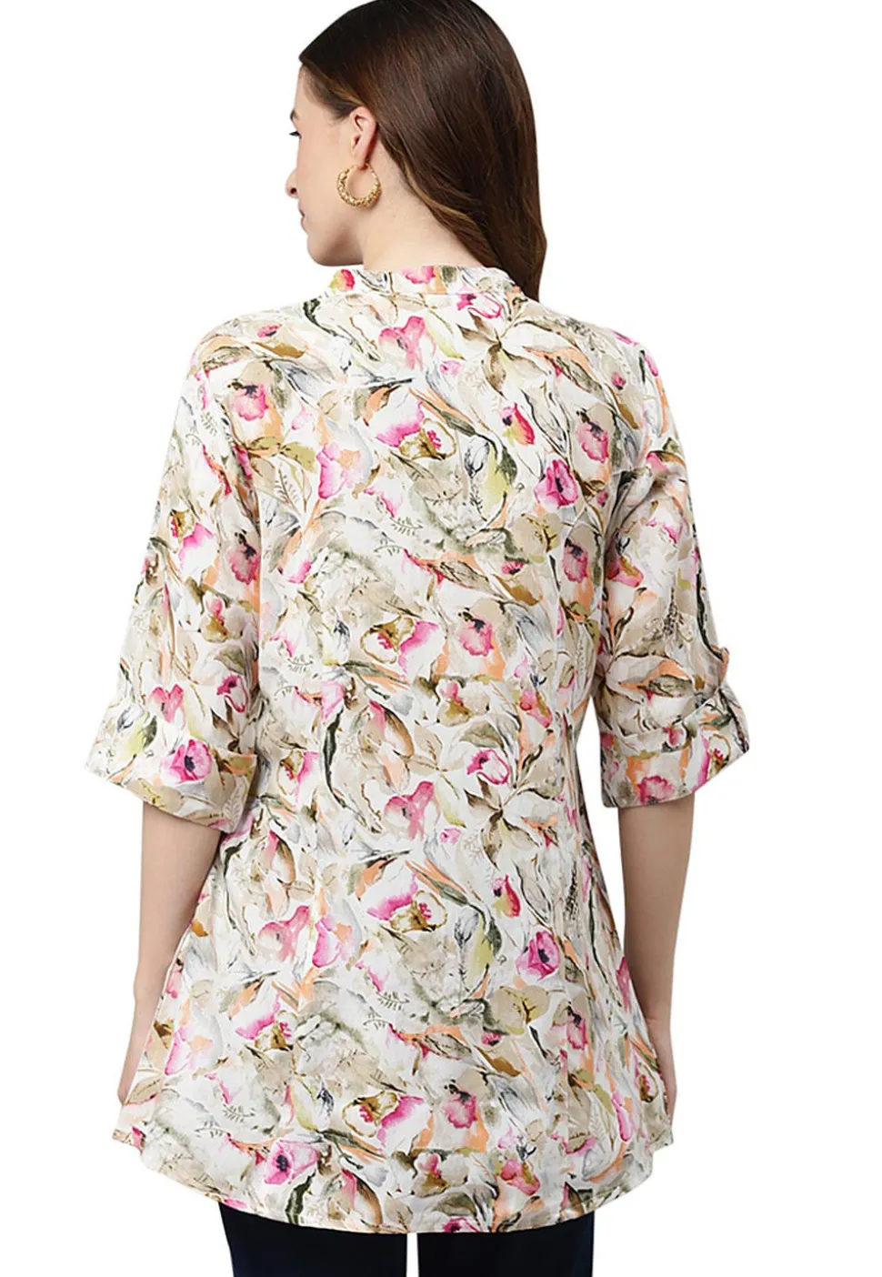 Printed Rayon Tunic in Off White
