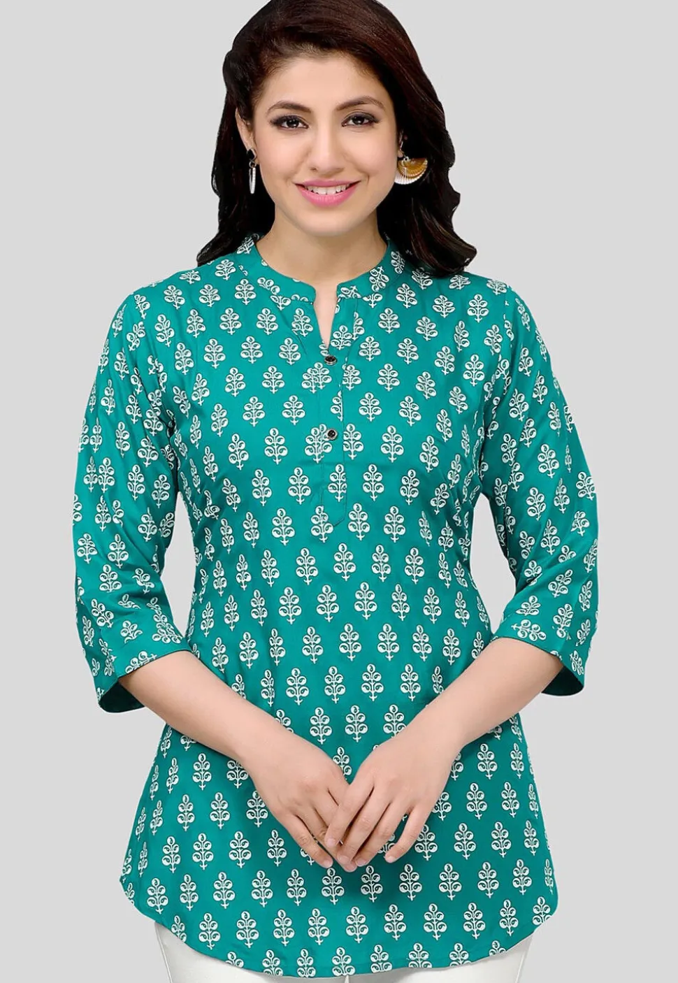 Printed Rayon Tunic in Teal Green