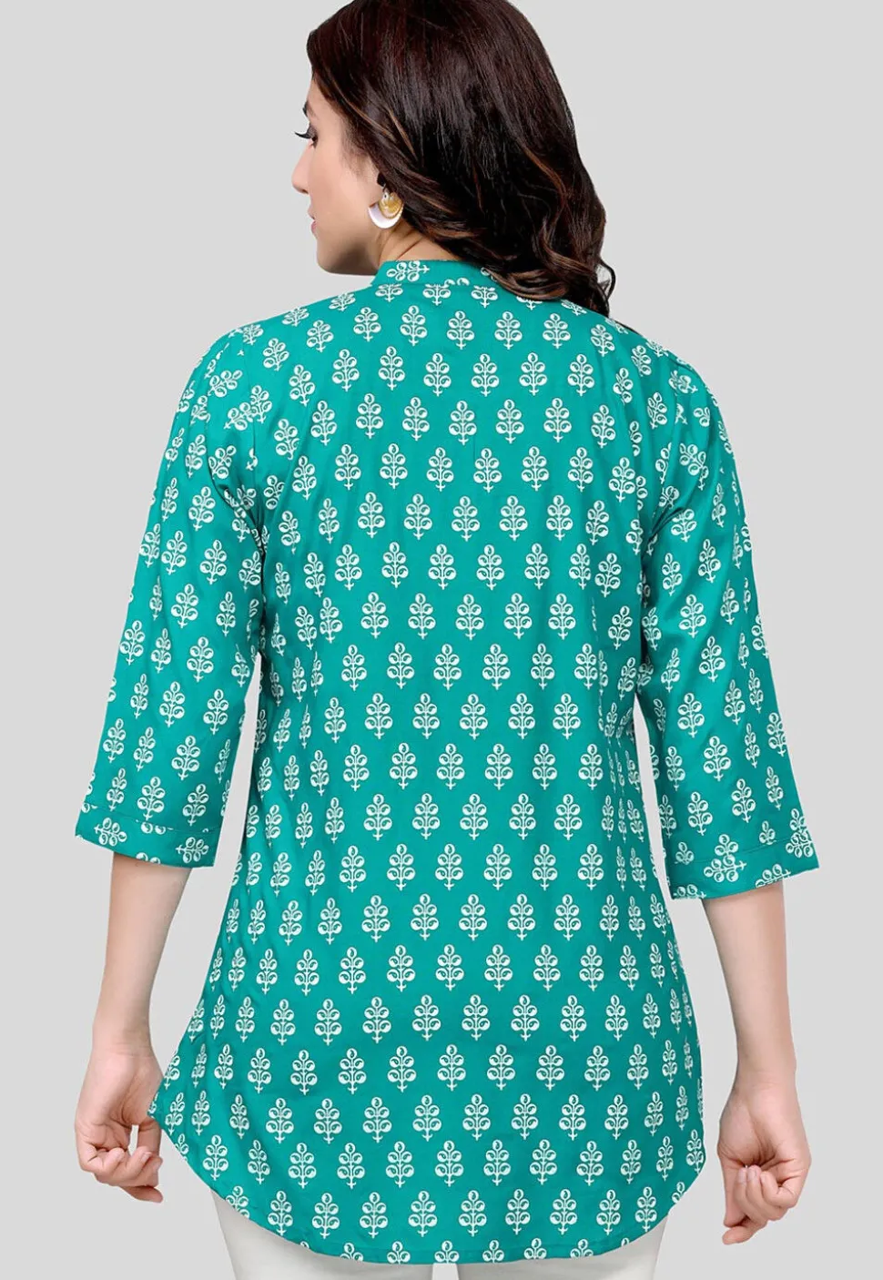 Printed Rayon Tunic in Teal Green
