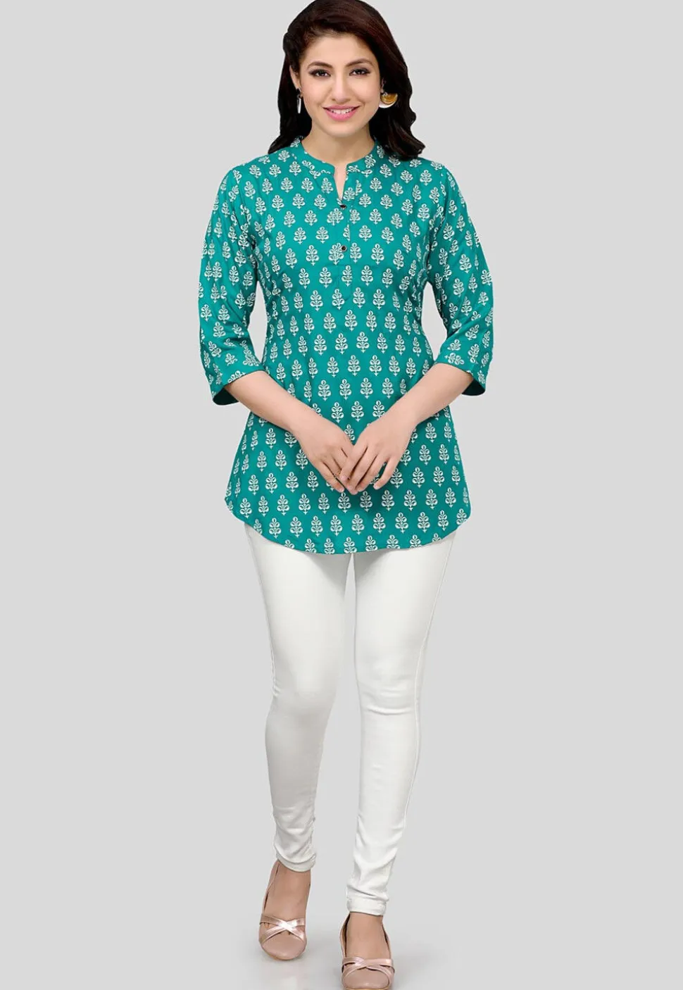 Printed Rayon Tunic in Teal Green