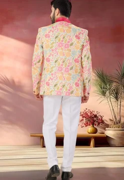 Printed Rayon Tuxedo in Cream
