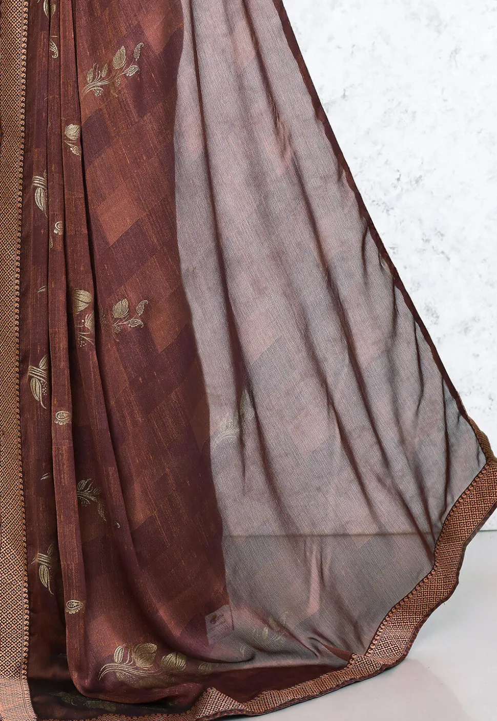 Printed Satin Chiffon Saree in Wine