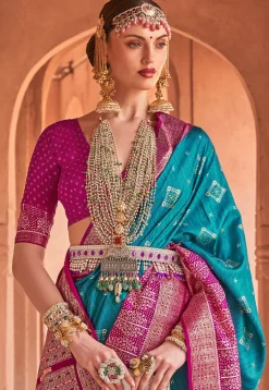 Printed Silk Saree in Blue