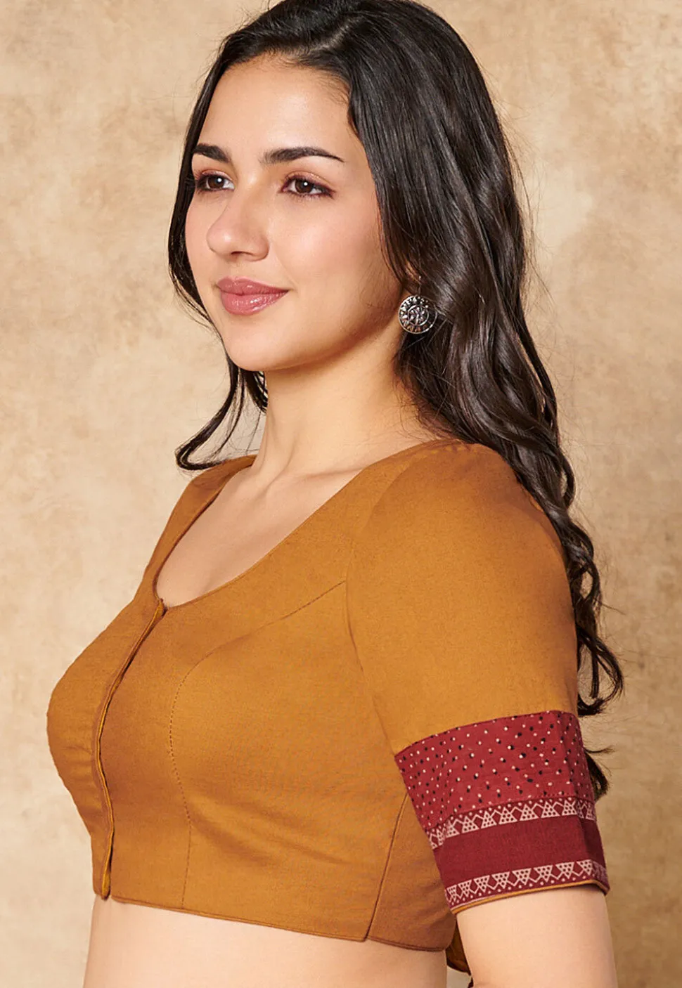 Printed Sleeve Cotton Blouse in Mustard
