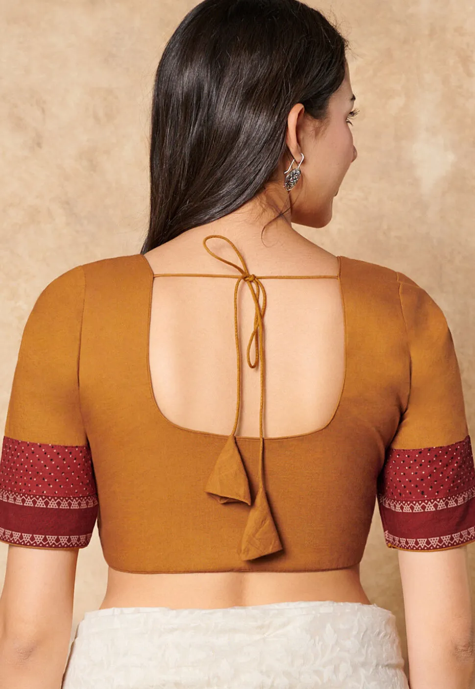 Printed Sleeve Cotton Blouse in Mustard