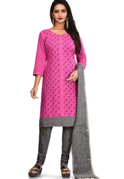 Printed South Cotton Straight Suit in Pink