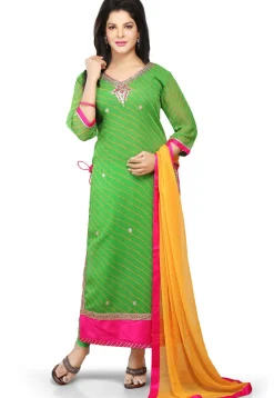 Printed Straight Cut Suit In Green