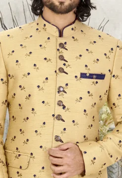 Printed Terry Rayon Jodhpuri Jacket in Beige