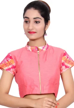 Printed Trim Bhagalpuri Silk Padded Blouse in Pink