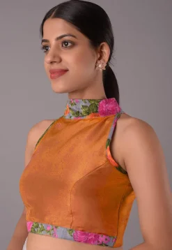 Printed Trim Crepe Blouse in Dark Orange