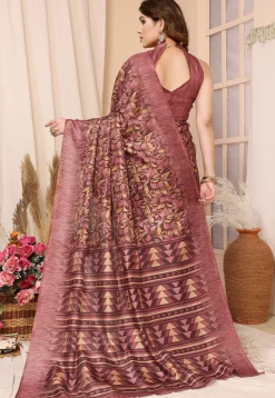 Printed Tussar Silk Saree in Maroon