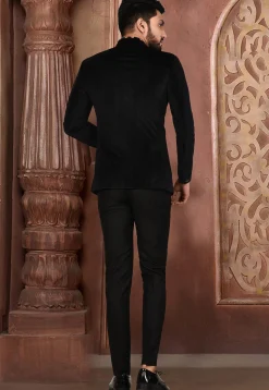 Printed Velvet Suit Set in Black