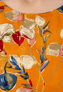 Printed Viscose Rayon A Line Kurti in Orange