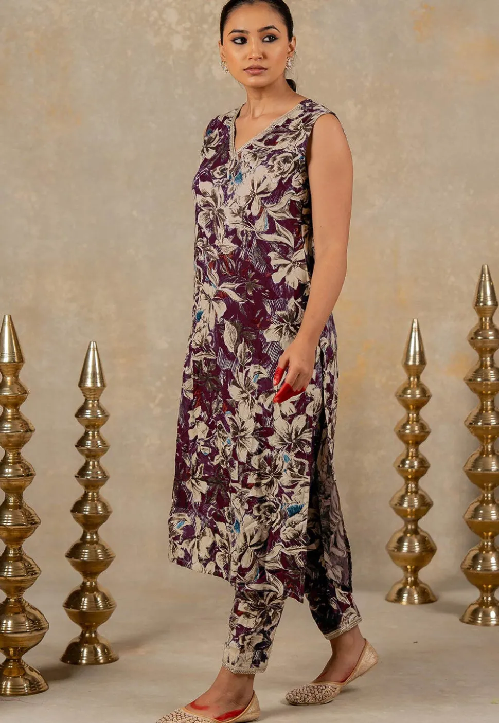 Printed Viscose Rayon Co Ord Set in Violet