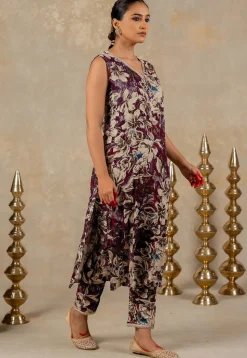 Printed Viscose Rayon Co Ord Set in Violet