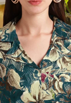 Printed Viscose Rayon Co Ord Set in Teal Blue