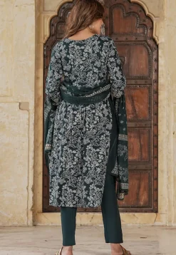 Printed Viscose Rayon Pakistani Suit in Dark Green