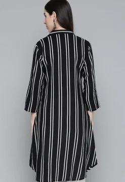 Printed Viscose Rayon Shirt Style Tunic in Black