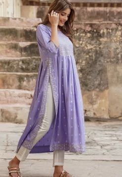 Printed Viscose Rayon Straight Kurta in Light Purple