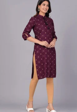 Printed Viscose Rayon Straight Kurta in Violet