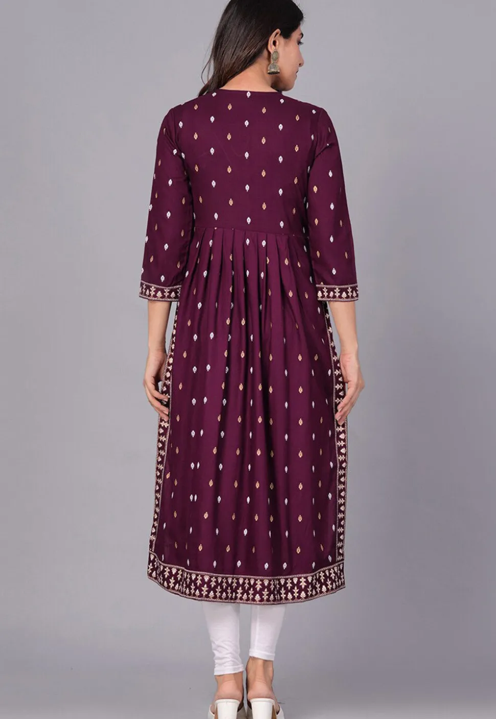 Printed Viscose Rayon Straight Kurta in Violet