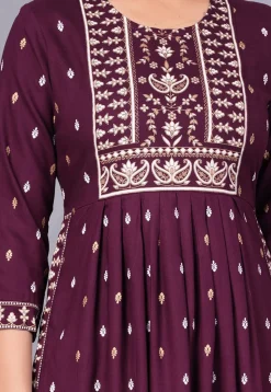 Printed Viscose Rayon Straight Kurta in Violet