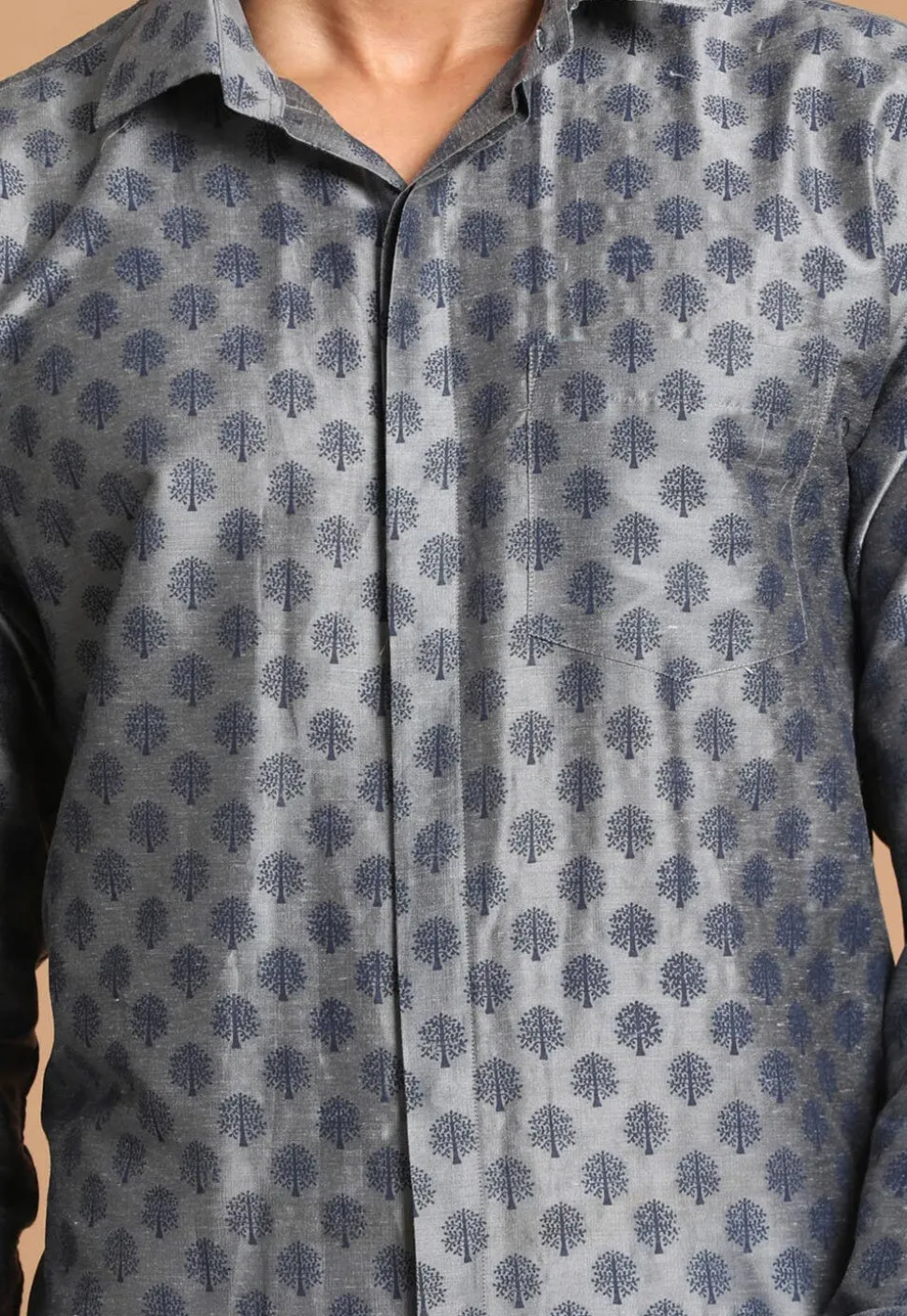 Printed Viscose Shirt in Grey