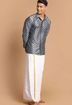Printed Viscose Shirt in Grey