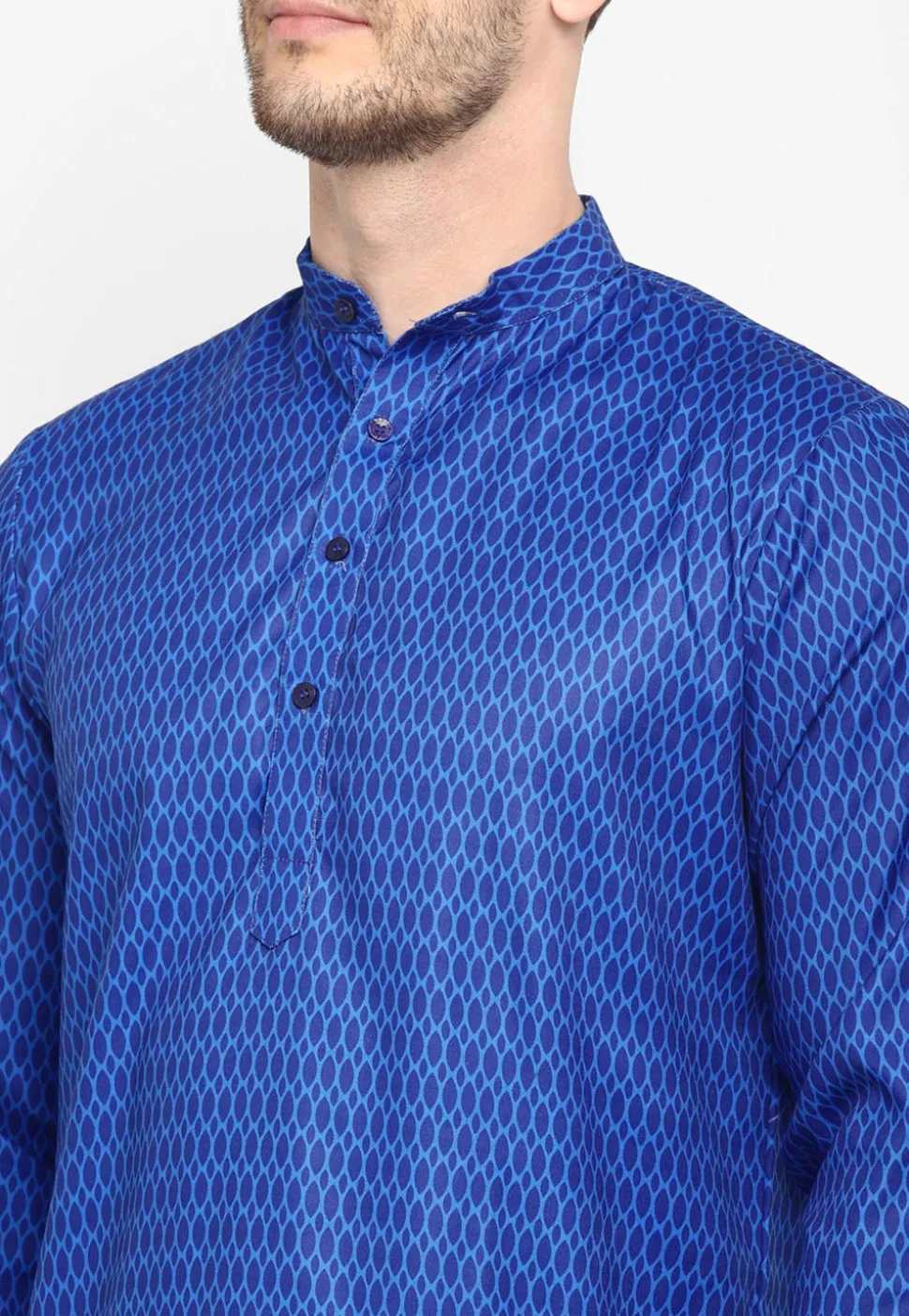 Printed Viscose Short Kurta in Blue