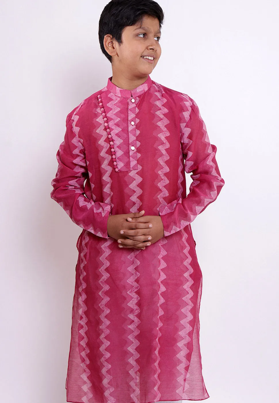 Pure Chanderi Silk Tie Dyed Kurta in Pink