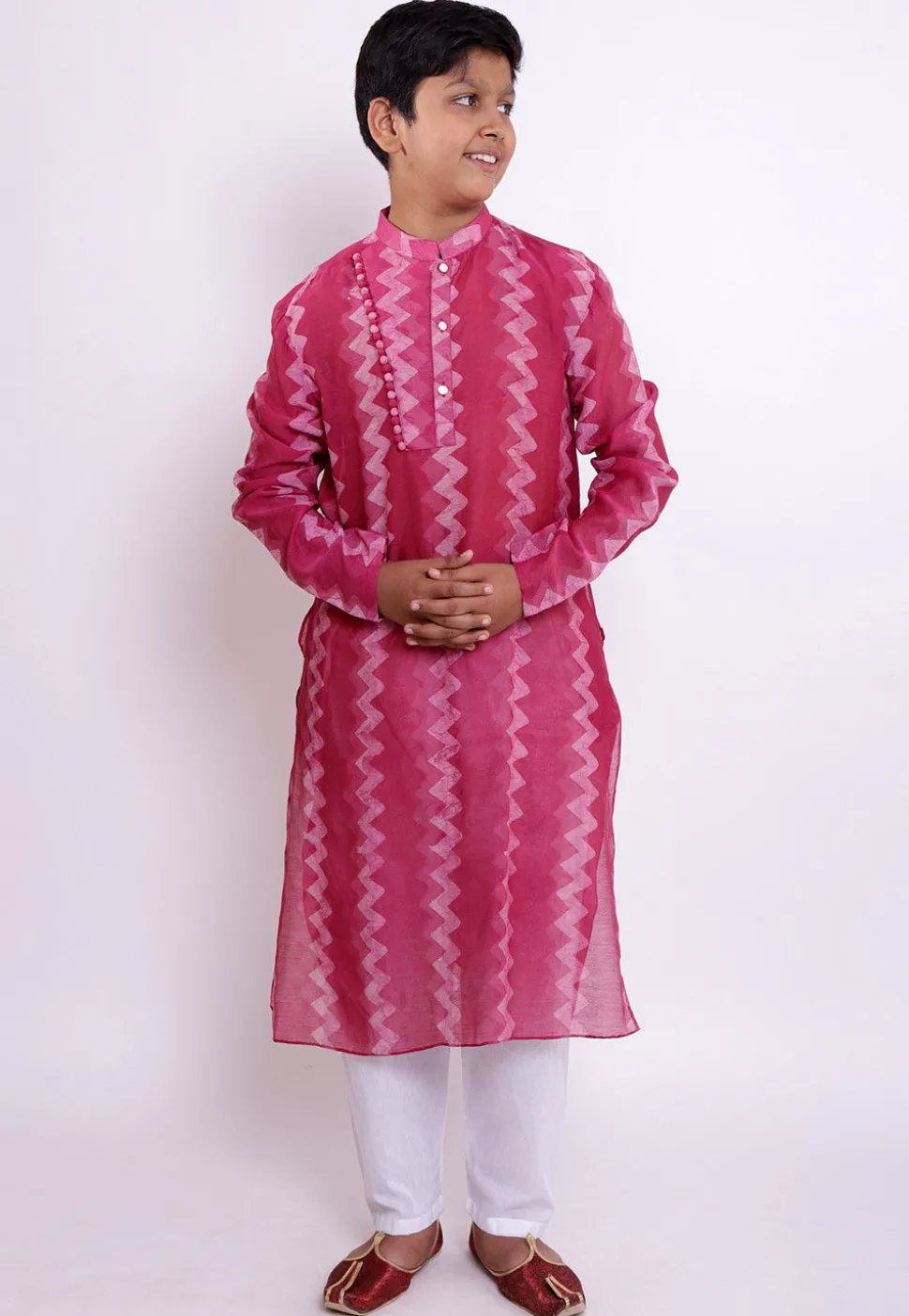 Pure Chanderi Silk Tie Dyed Kurta in Pink