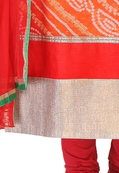 Pure Chinon Crepe Bandhej Straight Suit in Ombre Red and Orange