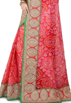 Pure Chinon Crepe Bandhej Saree in Coral Red