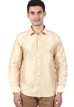 Pure Dupion Silk Shirt in Beige