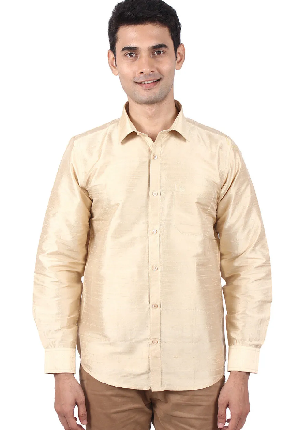 Pure Dupion Silk Shirt in Beige